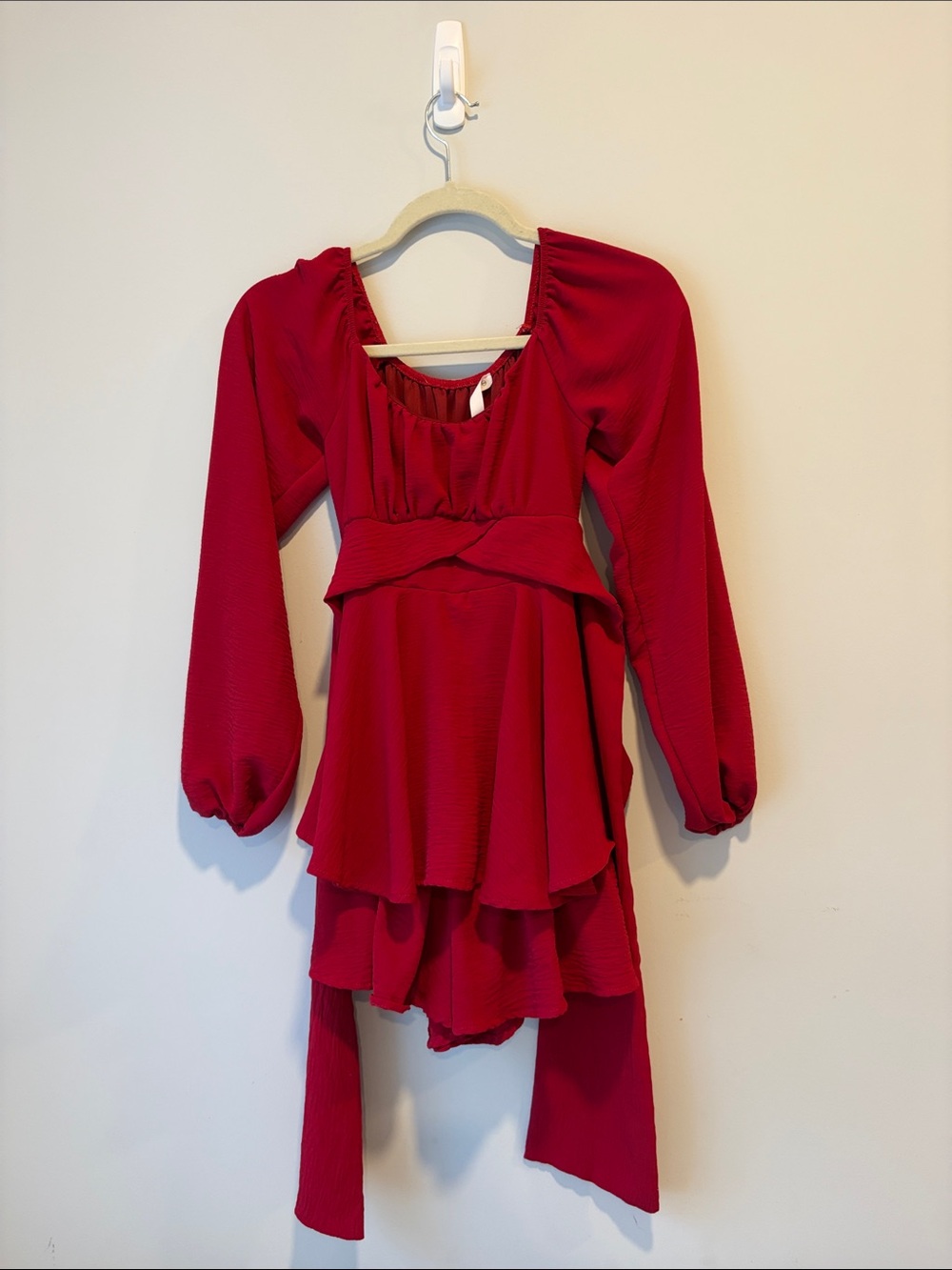 Altar'd State Red Long-Sleeve Tiered Peasant Dress